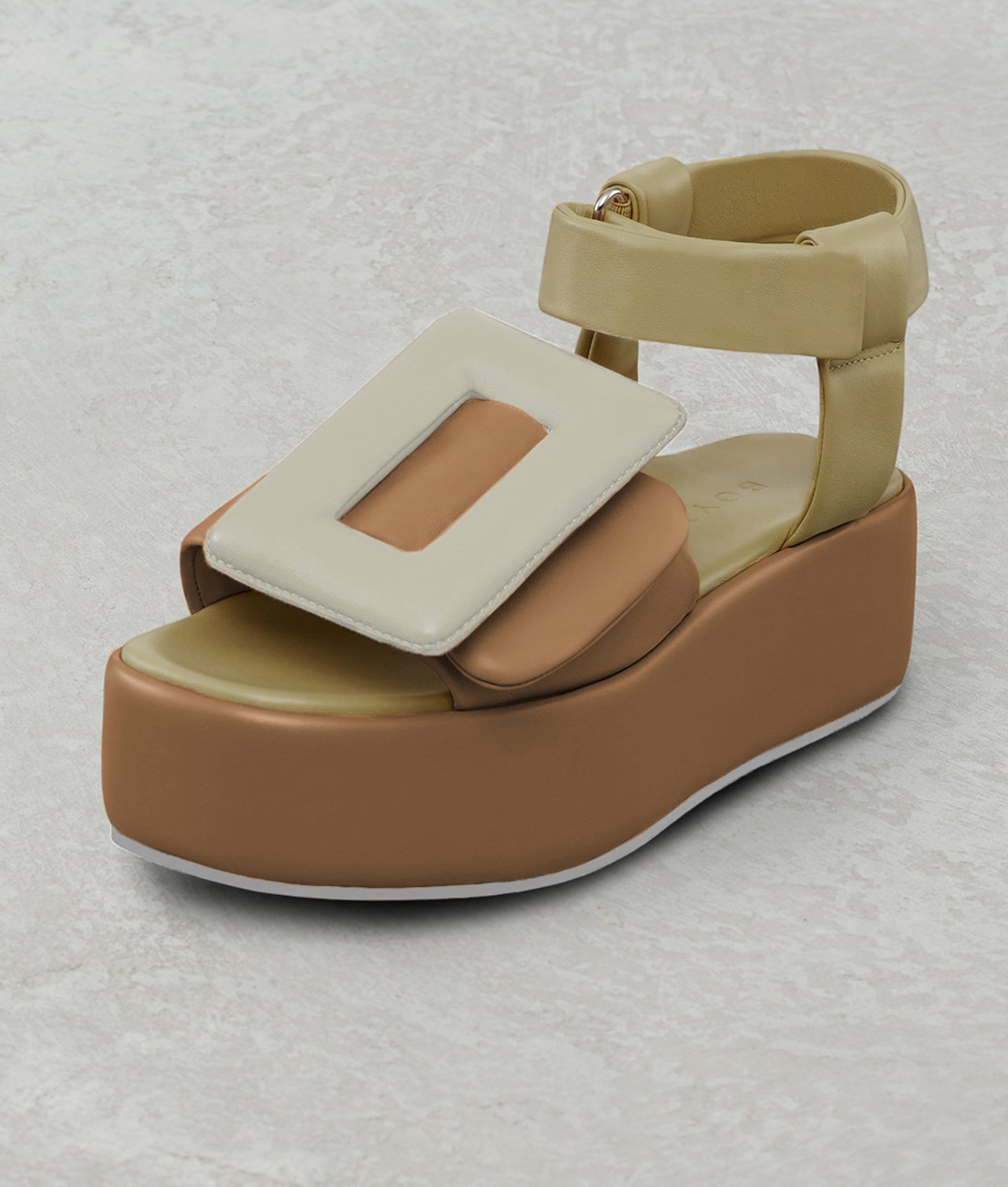 PUFFY SANDAL PLATFORM ANKLE STRAP COLOR BLOCK PARCHMENT/PARMESAN/GINGER